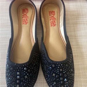 Black Embellished girls khussa flats